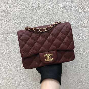  Chanel A69900 Mini Flap Bag Grained Calfskin Wine Red Gold Size 17 cm