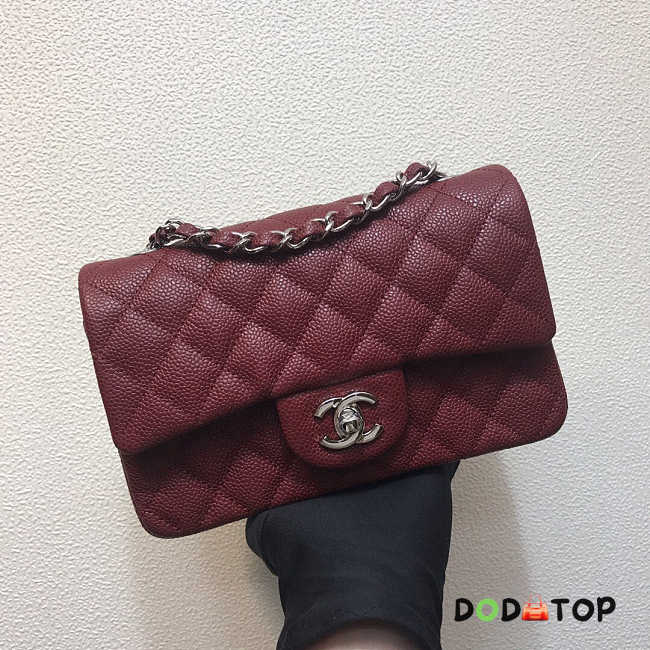 Chanel A69900 Mini Flap Bag Grained Calfskin Wine Red Silver Size 12 × 20 × 6 cm - 1