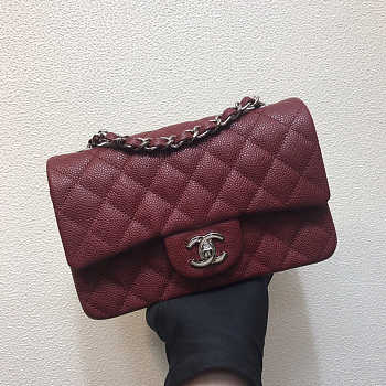 Chanel A69900 Mini Flap Bag Grained Calfskin Wine Red Silver Size 12 × 20 × 6 cm