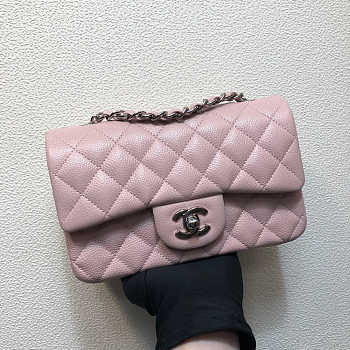  Chanel A69900 Mini Flap Bag Grained Calfskin Pink Silver Size 12 × 20 × 6 cm