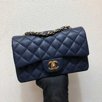  Chanel A69900 Mini Flap Bag Grained Calfskin Navy Blue Gold Size 12 × 20 × 6 cm 