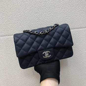 Chanel A69900 Mini Flap Bag Grained Calfskin Navy Blue Silver Size 12 × 20 × 6 cm