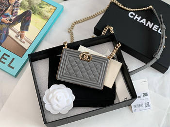 Chanel Cl Boy Minaudiere Gray Size 7.5 x 11 x 2.4 cm