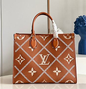 LV ONTHEGO MM Small Handbag 10 Brown M45595 Size 34 x 26 x 15 cm