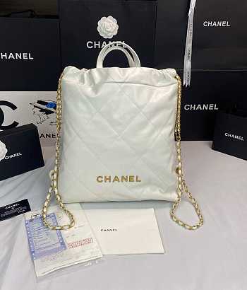 Chanel 22 Backpack Shiny Calfskin White Gold Size 51 × 40 × 9 cm