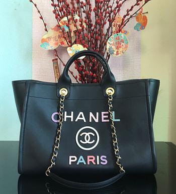 Chanel Calfskin Leather Shopping Bag Black Size 30 x 50 x 22 cm