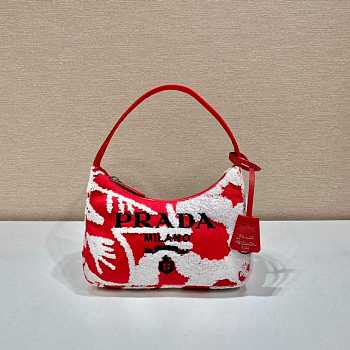  Prada 1NE515 Re-Edition 2000 Embroidered Drill Mini Bag Red White Size 22 cm