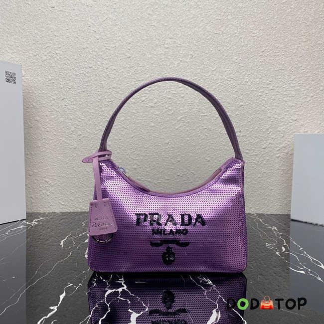  Prada 1NE515 Re-Edition 2000 Sequined Re-Nylon Mini-Bag Purple Size 22 cm - 1