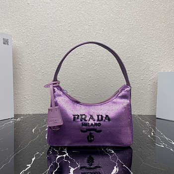  Prada 1NE515 Re-Edition 2000 Sequined Re-Nylon Mini-Bag Purple Size 22 cm