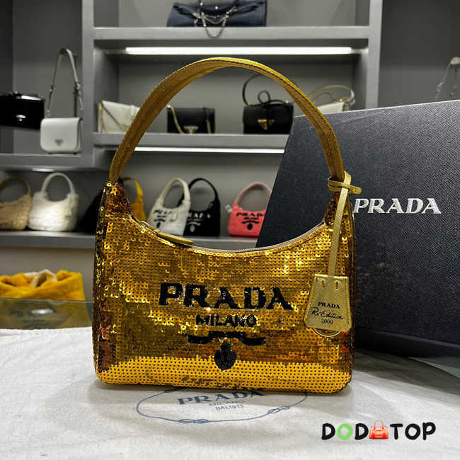  Prada 1NE515 Re-Edition 2000 Sequined Re-Nylon Mini-Bag Gold Size 22 cm - 1