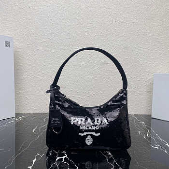 Prada 1NE515 Re-Edition 2000 Sequined Re-Nylon Mini-Bag Black Size 22 cm
