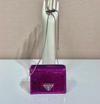 Prada Cardholder With Shoulder Strap And Sequins 1MR024 Purple Size 18 cm