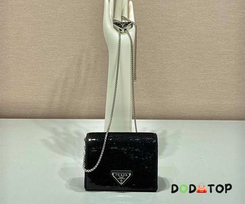 Prada Cardholder With Shoulder Strap And Sequins 1MR024 Black Size 18 cm - 1