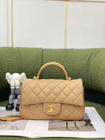 Chanel Mini Flap Bag With Top Handle Beige Size 12 x 20 x 6 cm