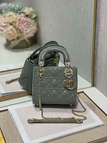 Dior M0505 Mini Lady Dior Bag Gray Patent Cannage Calfskin Size 17 x 15 x 7 cm