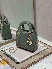  Dior M0505 Mini Lady Dior Bag Gray Patent Cannage Calfskin Size 17 x 15 x 7 cm - 5