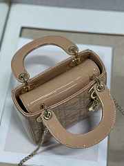 Dior M0505 Mini Lady Dior Bag Apricot Patent Cannage Calfskin Size 17 x 15 x 7 cm - 3