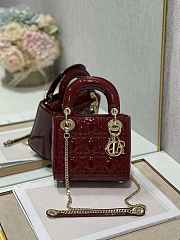 Dior Mini Lady Dior Bag M0505 Maroon Patent Cannage Calfskin Size 17 x 15 x 7 cm - 1