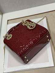 Dior Mini Lady Dior Bag M0505 Maroon Patent Cannage Calfskin Size 17 x 15 x 7 cm - 3