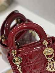 Dior Mini Lady Dior Bag M0505 Maroon Patent Cannage Calfskin Size 17 x 15 x 7 cm - 4