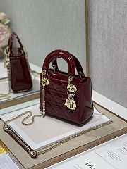 Dior Mini Lady Dior Bag M0505 Maroon Patent Cannage Calfskin Size 17 x 15 x 7 cm - 6