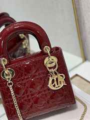 Dior Mini Lady Dior Bag M0505 Maroon Patent Cannage Calfskin Size 17 x 15 x 7 cm - 5