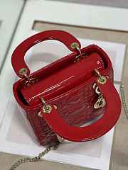 Dior Mini Lady Dior Bag M0505 Cherry red Patent Cannage Calfskin Size 17 x 15 x 7 cm - 5