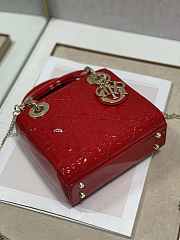 Dior Mini Lady Dior Bag M0505 Cherry red Patent Cannage Calfskin Size 17 x 15 x 7 cm - 4