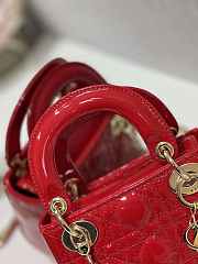 Dior Mini Lady Dior Bag M0505 Cherry red Patent Cannage Calfskin Size 17 x 15 x 7 cm - 3