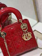 Dior Mini Lady Dior Bag M0505 Cherry red Patent Cannage Calfskin Size 17 x 15 x 7 cm - 2