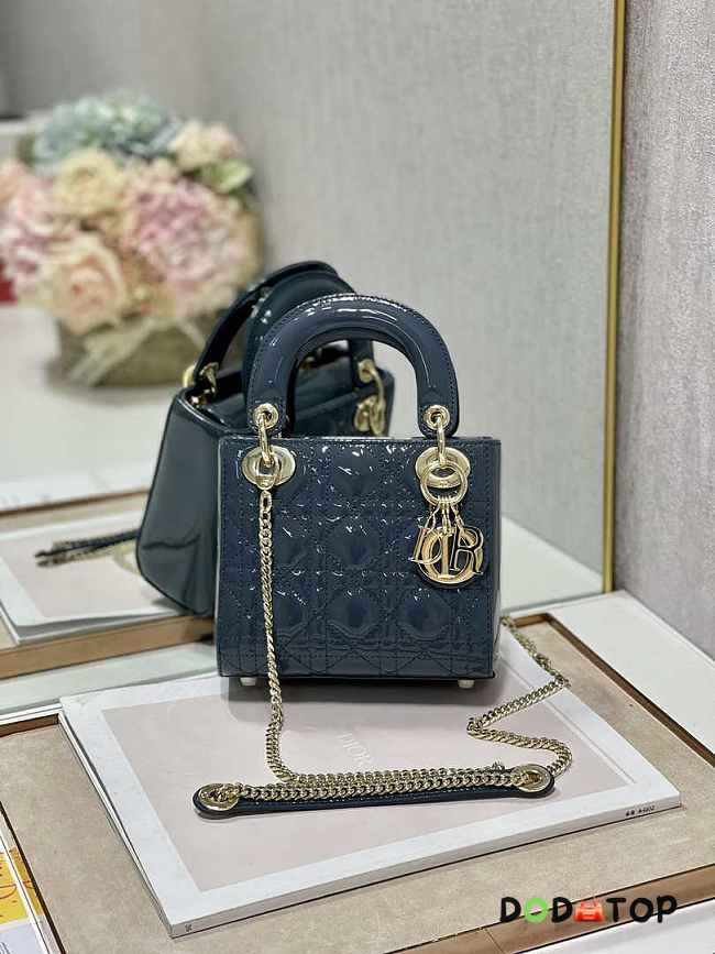  Dior Mini Lady Dior Bag M0505 Deep tan lanin Patent Cannage Calfskin Size 17 x 15 x 7 cm - 1