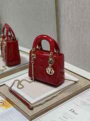Dior Mini Lady Dior Bag M0505 Cherry red Patent Cannage Calfskin Size 17 x 15 x 7 cm - 1