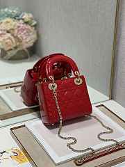 Dior Mini Lady Dior Bag M0505 Cherry red Patent Cannage Calfskin Size 17 x 15 x 7 cm - 6