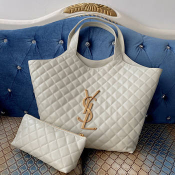 YSL Icare Maxi Shopping Bag White Size 38/58 x 43 x 8 cm