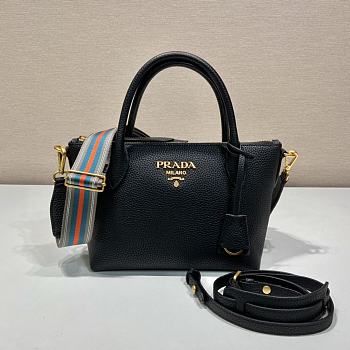 Prada Double Shoulder Strap Handbag Black Size 24 x 19 x 12 cm