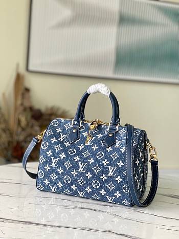 Louis Vuitton LV Speedy Bandoulière 25 Handbag Blue Denim