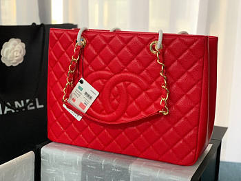 Chanel Tote Red In Gold/Silver Hardware Size 24 x 33 x 13 cm
