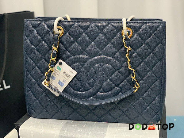 Chanel Tote Dark Blue In Gold/Silver Hardware Size 24 x 33 x 13 cm - 1