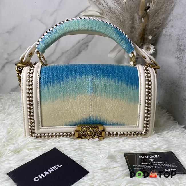 Chanel Boy Chain Flap Bag Pearl Fish Skin Size 25 × 16 × 9 cm - 1