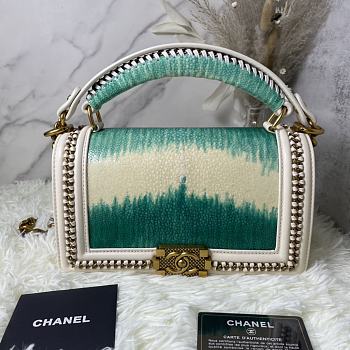 Chanel Boy Chain Flap Bag Pearl Fish Skin 01 Size 25 × 16 × 9 cm