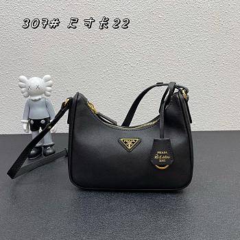 Prada Hobo Armpit Bag 1BH307 Black Size 22 × 18 × 6 cm