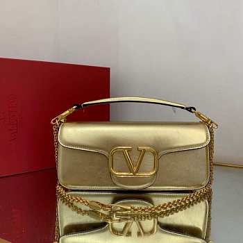 Valentino Locò Calfskin Shoulder Bag Gold Size 27 x 13 x 6 cm