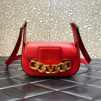 Valentino Vlogo Chain Small Calfskin Shoulder Red Bag Size 20 x 12 x 6 cm