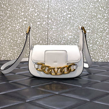 Valentino Vlogo Chain Small Calfskin Shoulder White Bag Size 20 x 12 x 6 cm