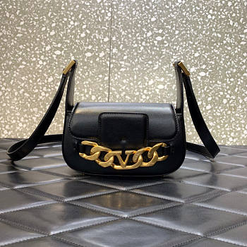 Valentino Vlogo Chain Small Calfskin Shoulder Black Bag Size 20 x 12 x 6 cm