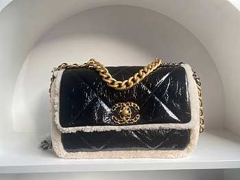 Chanel 19 Shearling Lambskin Black Flap Bag Size 26 cm
