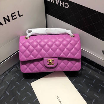 Chanel Flap Bag Lambskin In Purple Gold Hardware Size 25.5 cm