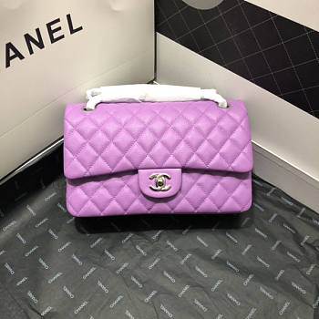 Chanel Flap Bag Caviar In Purple Silver Hardware Size 25.5 cm