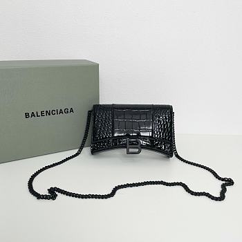 Balenciaga Hourglass Croc-Effect Leather Shoulder Bag Full Black Size 19 × 12 × 5 cm