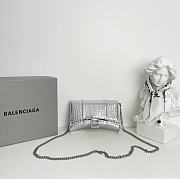 Balenciaga Hourglass Croc-Effect Leather Shoulder Bag Silver Size 19 × 12 × 5 cm - 1